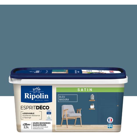 Peinture Murale Toutes Pièces - Satin - 2,5L - Bleu Madura - Ripolin (1/5)
