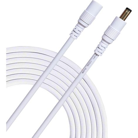 DC Power Extension Cable 2.5 mm x 5.5 mm DC Plug Extension Cable Male to Female Connector for AC Adapter, CCTV Camera Power and More – 1 m White (1/4)