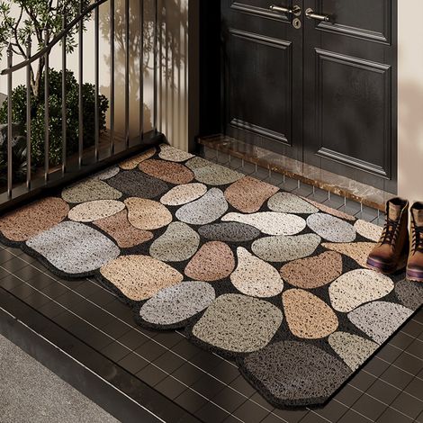 Zerbino rettangolare da esterno – Resistente – Gomma antiscivolo – 50x80 cm – Con motivo a ciottoli – Per porta d'ingresso – 1 pezzo – Grigio pietra (1/2)