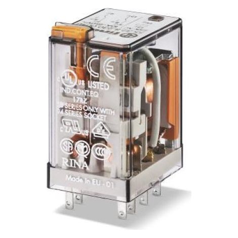 Relais industriel 2RT 10A 24V AC bouton test et indicateur mécanique 278735 FINDER 553280240040