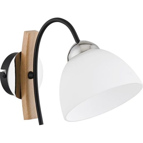 Alfa JONA Classic Decorative Wall Sconce Lamp, 1x E27 (max 15W), White Shade, Light Wood & Metal, Black/Chrome Accents, Indoor IP20, Dimmable with Bulb (1/2)
