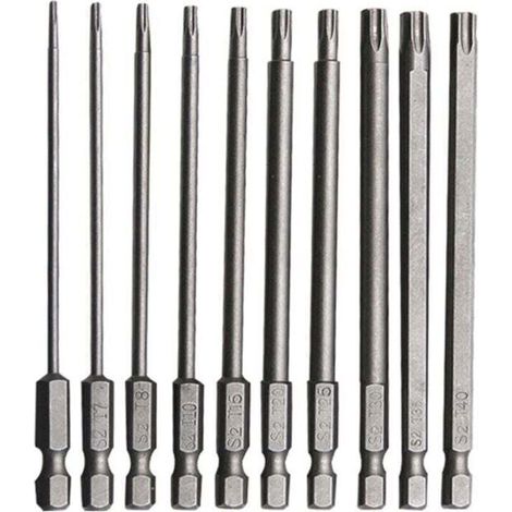 10 PCS Long Torx Bit Set in Chrome Vanadium Alloy Steel, 75mm, Rustproof Long Screwdriver Bit Set for Electric Drills, Screwdrivers, and Maintenance Tools (1/4)