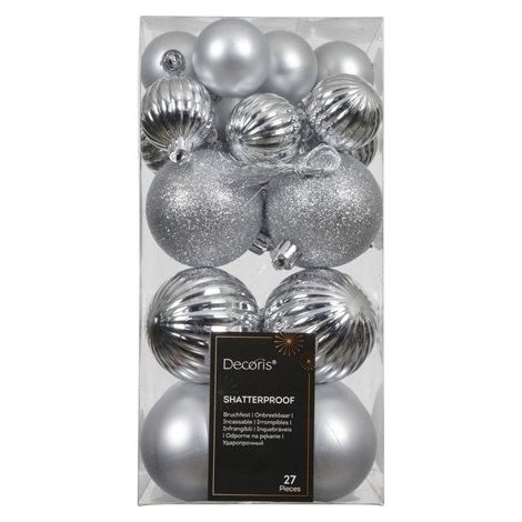 Boules de Noël 6 cm argentées assorties, lot de 27, incassables (1/2)