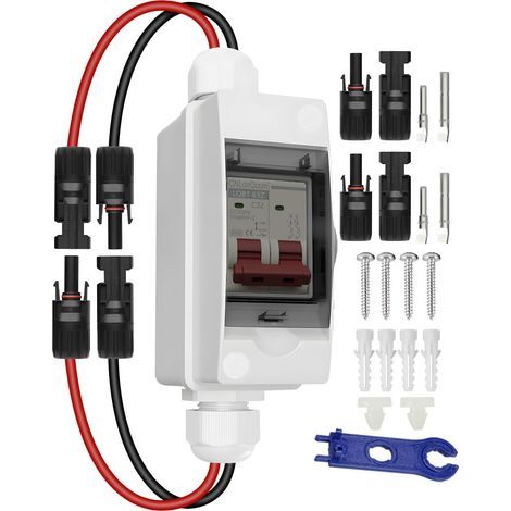 Interrupteur de sectionnement pour panneaux solaires, disjoncteur miniature 32 A 500 V CC avec connecteur PV et boîtier étanche IP65 pour systèmes PV ou CA extérieurs (1/5)