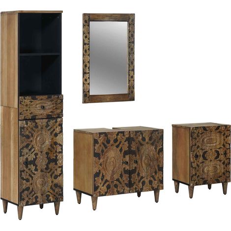 Bathroom Furniture Set with Drawer 4 pcs Brown Solid Mango Wood vidaXL (1/5)