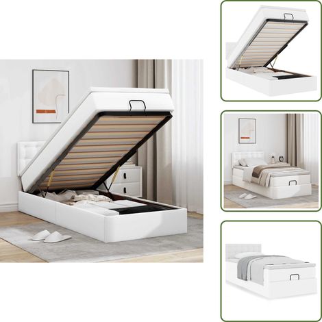 Sommier hydraulique - VidaXL Lit ottoman avec matelas blanc 90x190 cm similicuir - Surmatelas (1/5)