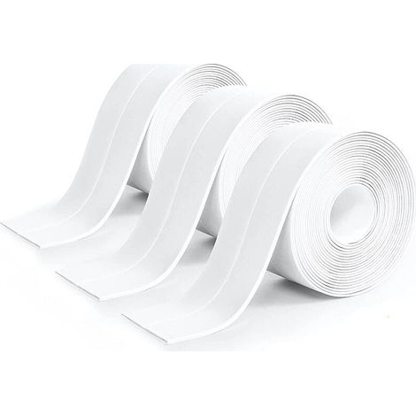 Rouleau de 3 pièces de mastic de salle de bain en silicone blanc, ruban adhésif blanc, ruban d'étanchéité de cuisine, anti-fuite adapté à la salle de bain, aux toilettes, à de nombreuses occasions (32 (1/5)