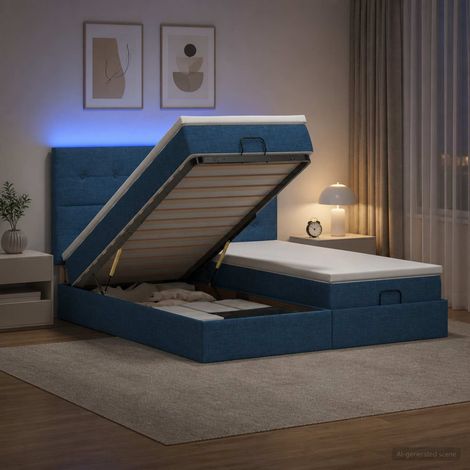 vidaXL Lit coffre avec matelas et LED Bleu 200 x 200 cm Tissu (1/5)