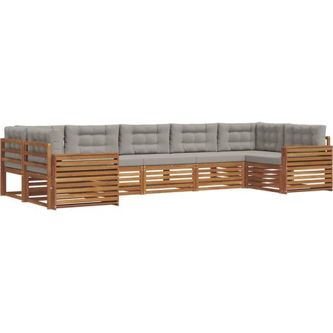 Ensemble de canapés d'extérieur 7 pcs Salon de jardin Gris Naturel et Clair (1/5)