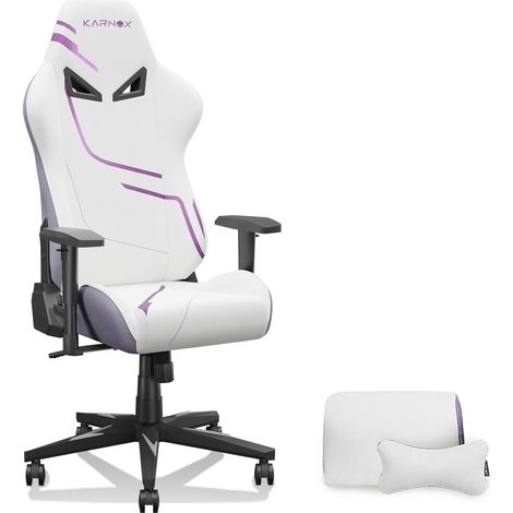 Chaise de bureau ergonomique de jeu KORNOX en tissu blanc et violet avec appui-tête et soutien lombaire (1/5)