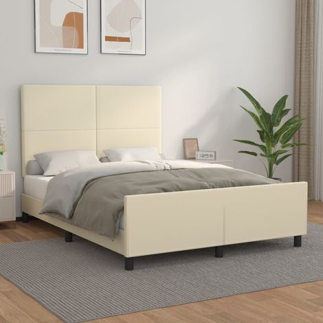 Lit adulte Contemporain Cadre de lit avec tête de lit Crème 140x190 cm Similicuir 88821 (1/5)