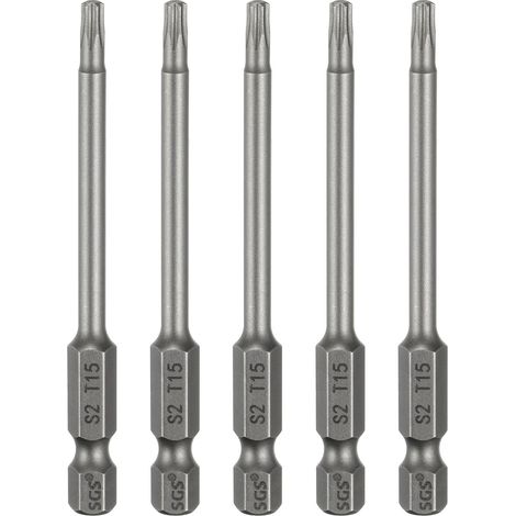 5pcs Embout Tournevis Torx T15 Tige Hexagonale 1/4" Acier S2 (1/5)