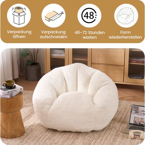 Pouf, un pouf pour adultes et enfants, un pouf de sol ultra doux, confortable et moelleux, idéal pour jouer, lire et se détendre - Moyen (Crème) (1/5)