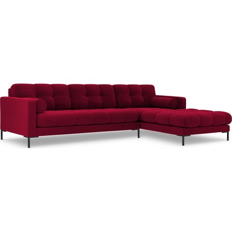 Canapé d'angle droit 5 places en velours rouge (1/5)