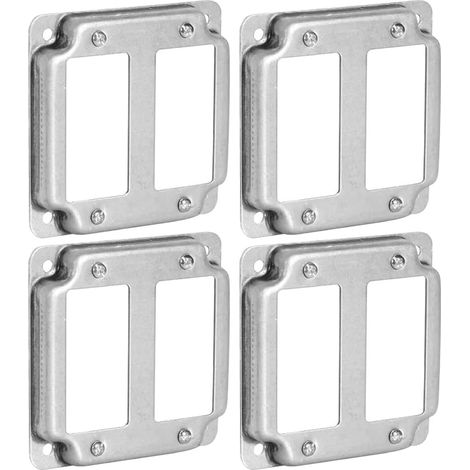 4 Pièces Couvercle de Boîte Électrique à Double Interrupteur Carré de 4 Pouces, 1/2 Pouce Surélevé, Travail, Acier Galvanisé, Coins Écrasés (1/5)