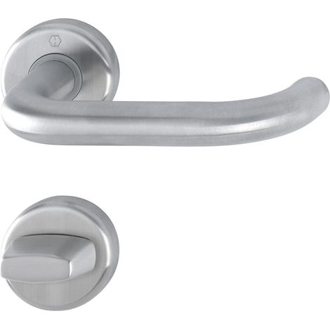 Hoppe Drückergarnitur Baden - Türklinke + Rosette WC, TS 42-47mm, Edelstahl matt (1/5)