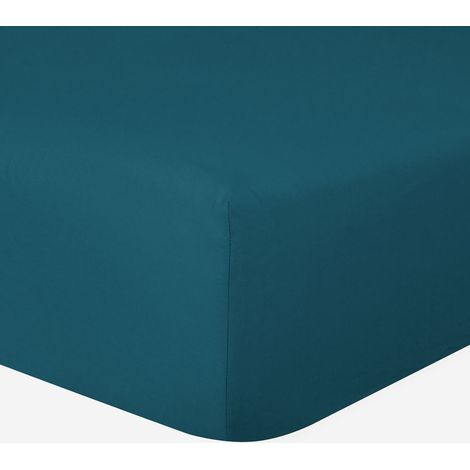 Drap-housse 100% Coton 57 Fils Bleu Canard - 180 x 200 cm - Bonnet 30 cm