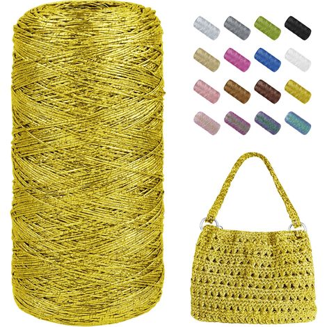 Fil Macramé 1mm x 480m Fil Crochet Métallique pour Sac au Crochet, Ficelle Corde Brillant a Crocheter pour Paniers, Pendentifs, Décoration, Bricolage (Doré) (1/5)