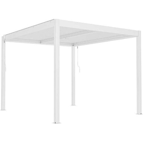 Pergola Reviva 3x3,5m, alette orientabili in acciaio, struttura in alluminio bianco