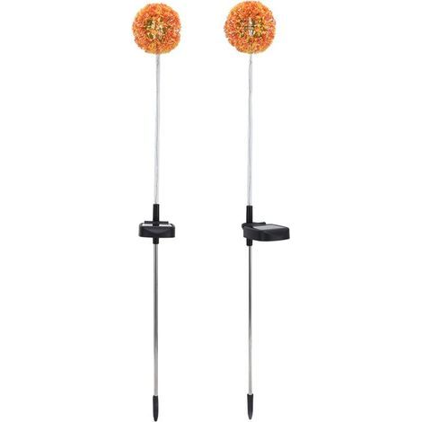 Pissenlit Lumières Extérieures Solaires, 2set Solaire Pissenlits Jardin Lumières 6LED Coloré Extérieur Pelouse Lampe pour Patio Cour Balcon(6LED)(6LED Orange (Lot de 2)) (1/5)