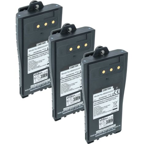 vhbw 3x Akku kompatibel mit Entel HT766T, HT780, HT782S-U, HT782, HT782S Funkgerät, Walkie Talkie (2000 mAh, 7,6 V, Li-Ion) + Gürtelclip