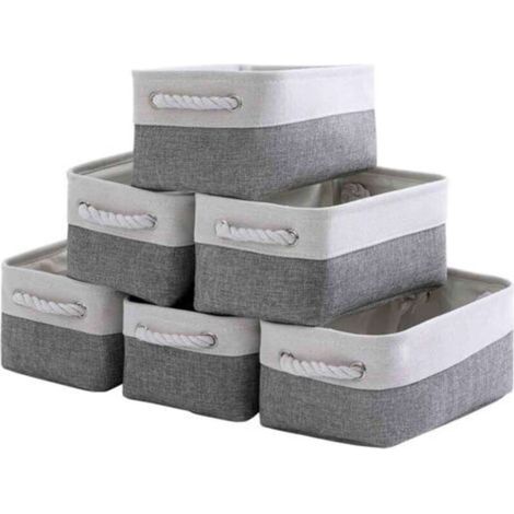 Aufbewahrungskörbe – 6 kleine Stoffboxen (30 x 20 x 13 cm) mit Seilgriffen, faltbar, geeignet für Babys und Spielzeug (Beige) – Crezuo