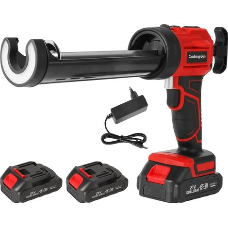 Pistolet à calfeutrer, 4 vitesses réglables, LED haute luminosité, Rouge avec 2 batteries (1/2)