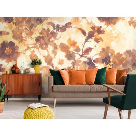 Papier peint floral – Aquarelle aux tons chauds - 150 x 250 cm (1/2)