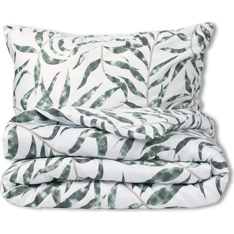Juego de cama de satén 160x200 EXCLUSIVO Hojas en tonos verdes (1/5)