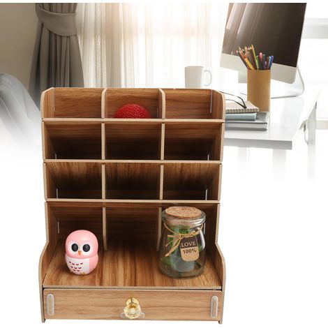 Schreibtischregal aus Holz, multifunktionaler Stiftehalter, Bürobox für Zuhause und Büro (Kirschholzfarbe) (1/5)