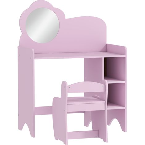 Coiffeuse pour enfants avec tabouret et miroir en forme de fleur, étagères ouvertes, pour garçons et filles de 3 à 8 ans, violet (1/5)