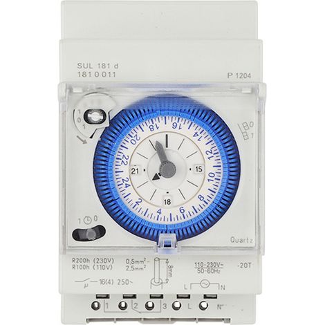 Horloge Analogique - Moteur Synchrone - Programmation Quotidienne - 12 V AC/DC - 96 Segments 15 Min - Montage Rail Omega