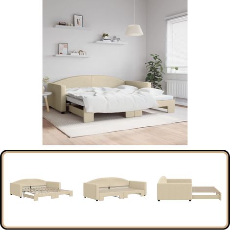 Lit de jour avec lit gigogne crème 100x200 cm tissu - Canapé Convertible - Lit Deux Places - Lit Tiroir - Meuble Multifonction - Literie