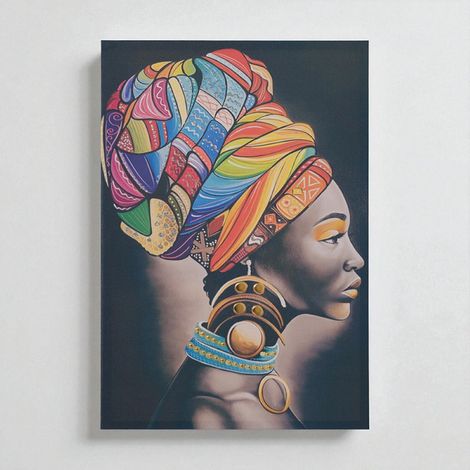Quadro moderno verticale su tela 60x90 cm ritratto donna africana colorato (1/5)