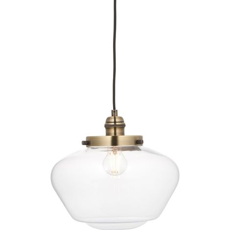 Endon Camberley Plafonnier suspendu en forme de dôme, plaque en laiton antique, verre transparent, 1 x E27 (1/5)