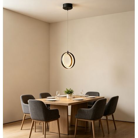 Plafonnier double anneaux luxe noir et or aluminium silicone 6500K, style artistique moderne pour intérieur