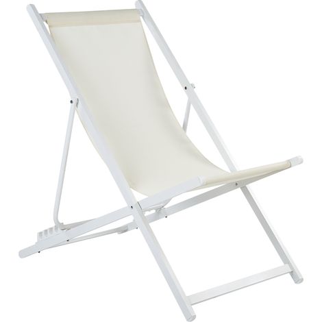 Tumbona de jardín moderna estructura de metal silla plegable asiento de hamaca beige y blanco Locri II