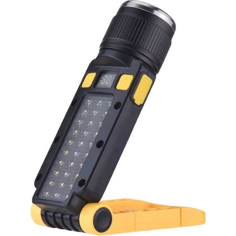 Lampe de travail LED rechargeable pliable avec support et fixation magnétique, lampe torche portable pour mécanique, réparation automobile, maison, garage, urgences et camping (1/5)
