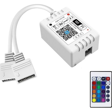 RGB Control Box, WiFi Controller RGB LED Strip IR Remote Control 24 Button Compatible with Android/iOS for RGB LED Strips DC12-24V (1/5)