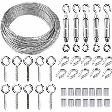 Kit câble métallique acier inoxydable 30m/2mm - Tendeur fil robuste M5, rouleau de fil de clôture, garde-corps de câble pour plantes grimpantes (1/3)