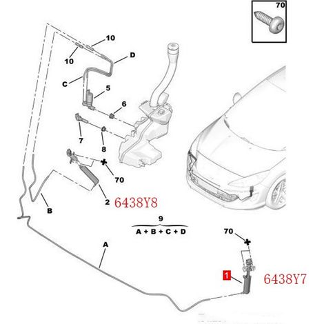 Bomba del depósito del lavafaros para Peugeot 308 I T7 2007-2013 y 408 2010-2014 - Modelo 6438Y7, Construcción duradera de metal/plástico