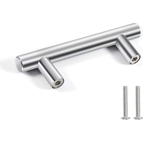 Poignées de porte en acier inoxydable argentées – Lot de 10, entraxe 64 mm, pour meubles et armoires (1/4)