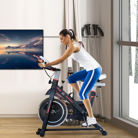 Vélo Appartement Volant Écran Lcd Moniteur Fréquence Cardiaque Selle Guidon Réglables Sport Entraînement Noir 8 kg 103x48x115cm