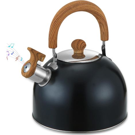 Bouilloire électrique 3 L, Théière Rétro en Acier Inoxydable, Bouilloire Sifflante Avec Poignée, Bouilloire électrique Avec Sifflet automatique pour Plaques de Cuisson à Gaz et à Induction (Noire) (1/5)