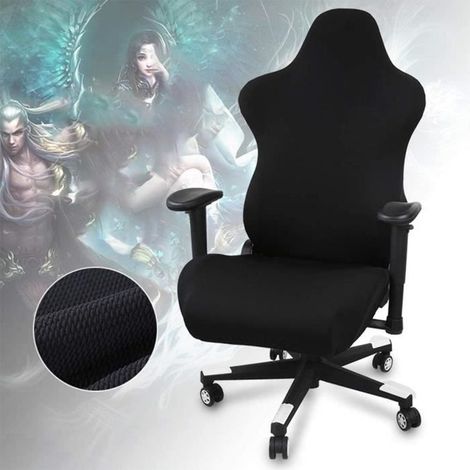 Housse de chaise de jeu extensibles noire, WOVTE housse de chaise de jeu d'ordinateur de bureau ergonomique (1/3)