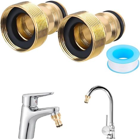 lot de 2 raccord de robinet, filetage intérieur 22 mm, filetage extérieur 24 mm, alliage de cuivre, doré, jardin salle de bain (1/5)