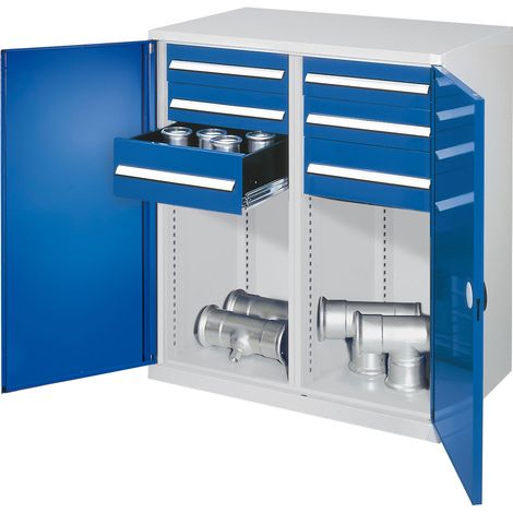 Kappes Schwerlast-Beistellschränke mit Mitteltrennwand 1110x1000x600mm Doppelwandtüren Modell 74 enzianblau