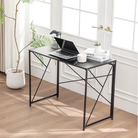 Bureau pliable noir en MDF et métal, 99 x 50 x 75 cm, pour bureau à domicile (1/5)