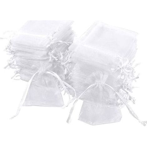 Lot de 100 sachets en organza blanc, 7 x 9 cm, pochette cadeau en organza, pochette à bijoux, sachets de mariage, sachets de lavande, faveur de mariage-Chrom (1/5)