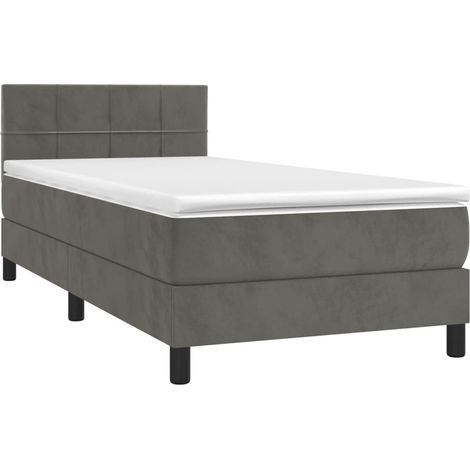 Cadre de lit LED avec sommier tête de lit matelas surmatelas 100x200 cm tissu velours gris foncé TDL0207757